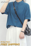 2023 Summer Cotton Shirt Women's Lantern Sleeve Retro White Shirt for Women Short Sleeve Fashion Women Blouses Casual Youth-Outfit