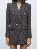 Women Autumn Skirts Suits 2 pieces Sets 2023 Casual Veins Plaid Blazers Coats and Skirt Female Elegant OL Suit Clothing-Outfit