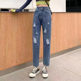 Woherb Jeans Female Autumn 2024 New Korean Version Loose High Waist Show Thin Straight Tube Harun Radish Dad Pants-Outfit