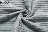 Kliou strap backless sexy bodycon midi long dress new women high waist cotton striped dresses elegant fashion party