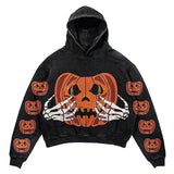Street Comic Loose Hooded Sweater New Y2K Loose Autumn American Retro Print Skull Trend Sweater Ins Wind Couple Jacket 1028-0-Outfit