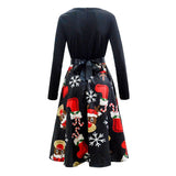 Sells Popular Christmas Fashion Retro Round-Collar Printed Long-Sleeved Hem Dresses In Stock-Outfit