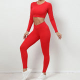Woherb And Winter Big Show Back Long Sleeve Jacket Tight Yoga Pants Nude Feeling Quick-Dry Sports Suit Show Slim Fitness Suit-Outfit