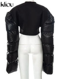Kliou Punk Street Jacket Women Hipster Stitching Cotton-Padded Plus Size Sleeve Clothing Goth Zipper Sheath Y2K High Street