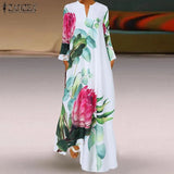 Summer Sundress ZANZEA Bohemian Floral Dress Casual Long Sleeve Printed Maxi Vestidos Female V Neck