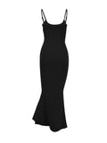 Women Spring New Maxi Dress Black Sexy Backless Off Shoulder Slim Sleeveless O-Neck Solid Sling Floor-Length Elegant Lady Dress-Outfit