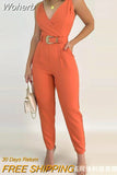 Pocket Detail Cami Jumpsuit With Belt Women Overall Pants Spring Summer Sleeveless Solid Color Jumpsuits-Outfit
