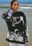 Autumn Casual Black Print O-Neck Long Sleeve Loose