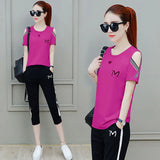 New Loose Plus Size Women Sets Short Sleeve T Shirt And Pants Female