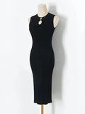 New Vintage High-Grade Ice-Sensitive Silk Sleeveless Slim And Medium-Length Knitted Dress With Bottomed Underwear-Outfit