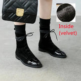 Gift South Korea 100 British comfortable tie leather tip low heel Martin boot woman flat bottom short