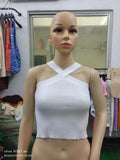 Woherb Cross Hanging Neck Knit Sling Small Vest Bare Back Tight Show Thin Bandage Wipe-Outfit