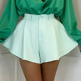 Casual Fashion Wide Leg Shorts High Waist Slim Pleated Shorts Candy Color