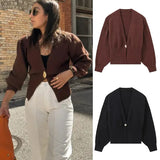 Women's Clothing 2025 New Street Fashion Two-Color Long-Sleeved Knitted Sweater