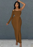 Sexy Hollow Out One Shoulder Irregular Top and Slit Long Skirt 2 Ppiece