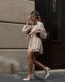 Summer Women's Long-Sleeved Tops Lotus Side Shorts Casual Fashion Suit