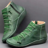 Arch Support Ankle Boots Casual Cross Strappy Side Zipper Winter Short Leather Boots Vintage Punk Flat Shoes Lady 2019