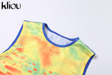Kliou Y2K Sleeveless Vest Women Summer Hipster Print Skinny Crop Tops Tees Street All-matching Concise Tanks Female Hot