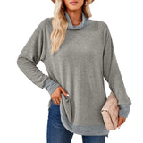 / Winter 2023 New Women's Scarf Collar Color Long-Sleeved Loose T-Shirt Top-Outfit