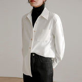 Autumn and Winter Shirts for Women Loose Heavyweight Warm Twill Fleece Top Long Sleeve White Woman Blouse Warm Women's Shirt-Outfit