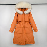 Large Natural Raccoon Fur Hooded Long Down Coat Women Winter 90% Duck Down Parkas Female Thickness Sash Tie Up Jackets-Outfit