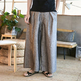 Linens Pants Men's Baggy Big Leg Pants Casual Pants Wide Leg Harun Pants 2020 Versatile Cotton Linen Long Pants Striped Pants Skirt-Outfit