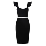 Quality 2022 New Style Sexy Fashion Pink Black Red Bodycon Rayon Two Pieces Bandage Dress Two Pieces & Skirt