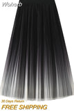 Women Elastic Waist Gradient Pleated Midi Skirt Elegant Reversible Wearable A-line Skirt for Summer Spring QT2102-Outfit