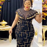 Spring Midi Dress African Dress for Women Sexy Daily Elegant Long Bodycon Dresses Rhinestone Robe Femme African Clothes-Outfit
