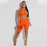 Solid Color Backless Crop Top And Shorts Casual Sports Two Piece