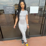 2021 Short Sleeve O-Neck Solid Bodycon Dress Summer Sexy Women Streetwear Y2K Party Casual
