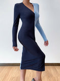 Contrast Color Commuting Button V Neck Long