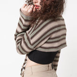 Vintage Stripe Knitting Crop Top Grunge Aesthetic 90 00s T-Shirts Hollow Out Y2k Pullovers Long Sleeve Top Streetwear-Outfit