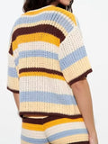 2023 Women Summer Cardigan Sweater Casual Striped Knitting Slim Elastic Female Street Short Sleeve Coats Outerwear-Outfit