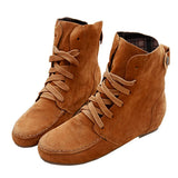 Suede Leather Ankle Boots Casual Lace Up Winter Boots Comfortable Soft Rubber Solid Black Flat Shoes Plus Size Female