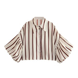 Short Top 2025 Spring New Five-Point Sleeve Bubble Bubble Sleeve Loose Stripe Small