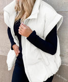 New Women's Solid Color Zipper Pocket Cotton Vest Fashion Collar Temperament Commuting