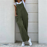 Women Suspender Rompers Overalls 2022 Vintage Jumpsuits Playsuits Long Pockets Wide Leg Pants Combinaison
