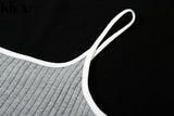 Kliou strap backless sexy bodycon midi long dress new women high waist cotton striped dresses elegant fashion party