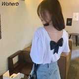 Sleeve T-Shirts Women Backless Ins Basic Tees Femme Tops Fashion Ladies Retro Ulzzang Korean Style Teens Preppy Simple New-Outfit