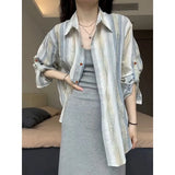 Woherb 2024 New Color Sunscreen Striped Shirt Female Simple Loose Versatile Jacket Coat Cardigan Small-Outfit