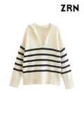 Women Fashion Striped Loose Knitted Sweater Vintage Long Sleeves Winter Autumn Female Pullovers Chic Tops-Outfit