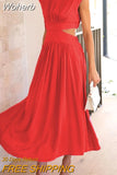 Waist Y2k Sexy Women Dress Summer 2023 Elegant Sleeveless A-line Long Dresses Women Vintage Hollow Casual Dress Robes 25544-Outfit