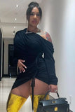 Sexy Black Off Shoulder Long Sleeve Lace Up Bodycon