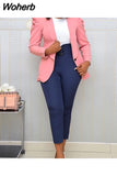 Women Blazer Office Ladies Elegant Outwear Long Sleeve Work Wear Classy Female Pink Suit African Modest Big Size Autumn Fashion 729-0-Outfit