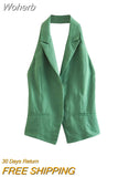 2023 New Women Summer Camis Tank Tops Fashion Sexy Backless Linen Solid Female Elegant Street Halter Top Clothing-Outfit