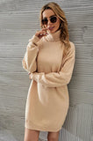 Winter Casual Khaki Turtleneck Long Sleeve Slim Knit