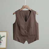 And Linen Vest Vest 2024 Summer New Female Temperament Leisure Sleeveless Single-Breasted Vest Jacket-Outfit