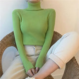 Warm Sweater Female 2019 New Fashion Rainbow Sweater Ladies High Collar Short Corp Tops