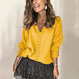 2025 New Lace V-Necked Jacket Sweater Lady Loose Long-Sleeved Solid-Colored